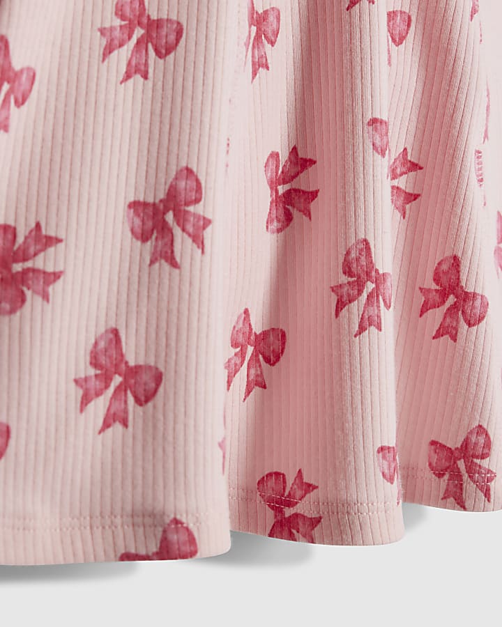 River Island Mini Girls Pink Bow Ribbed Polo Dress