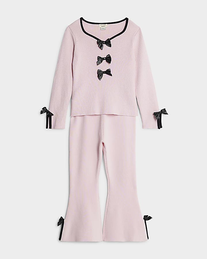 River Island Mini Girls Pink Bow Trousers Set
