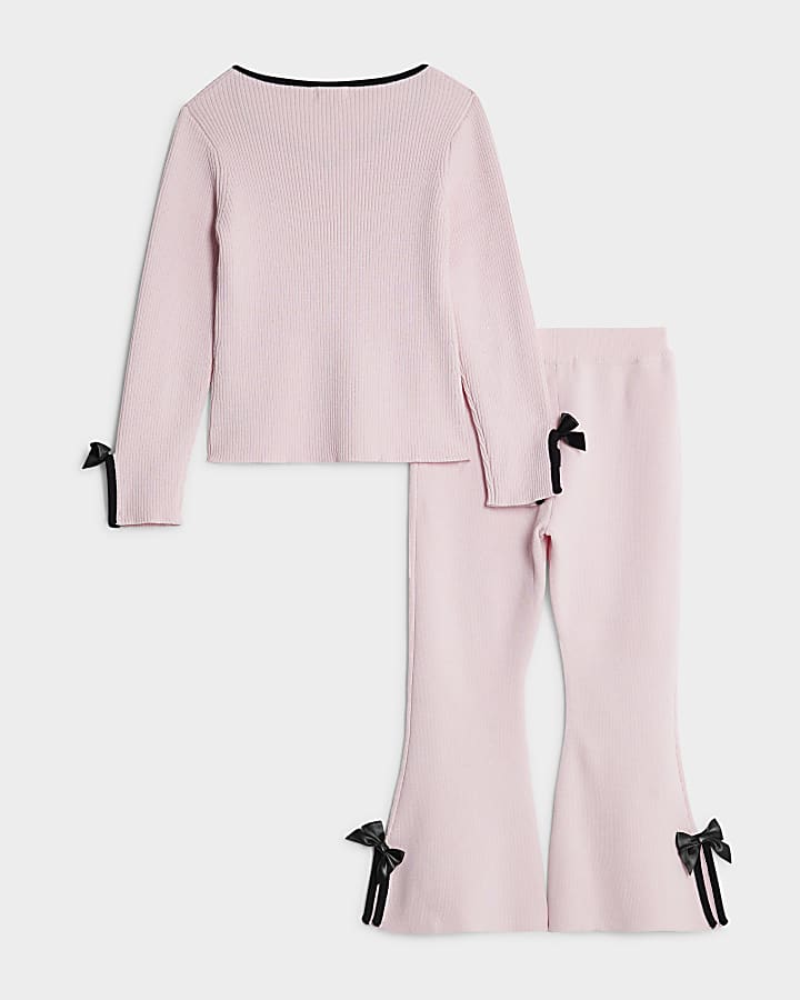 River Island Mini Girls Pink Bow Trousers Set