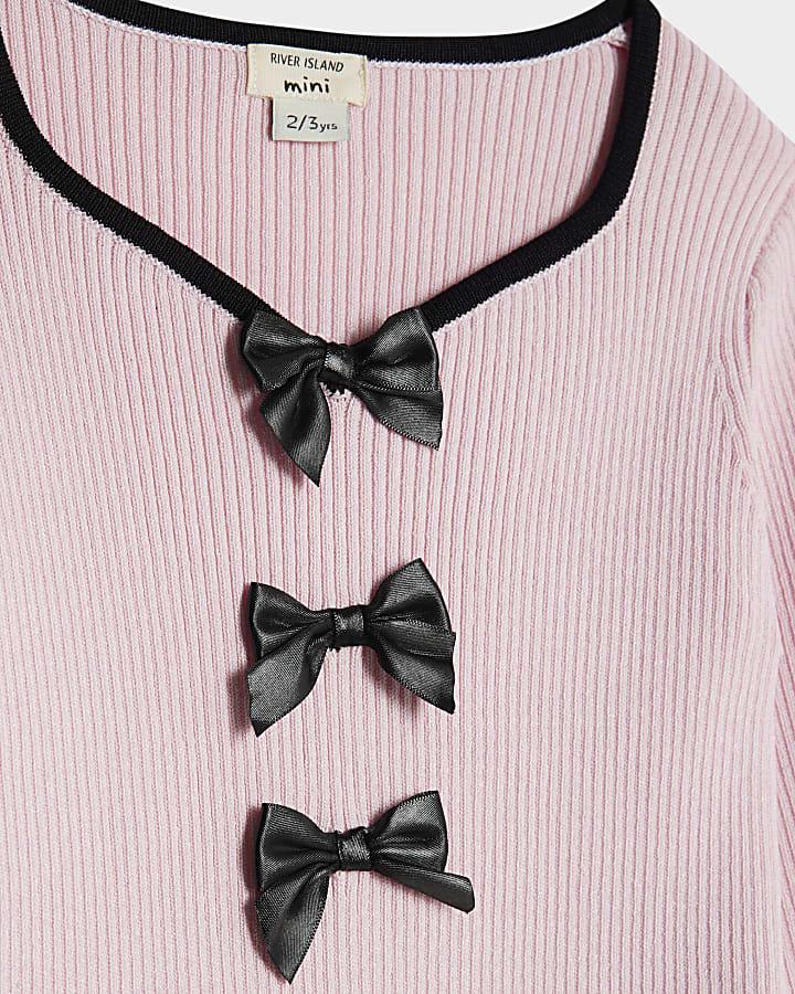 River Island Mini Girls Pink Bow Trousers Set
