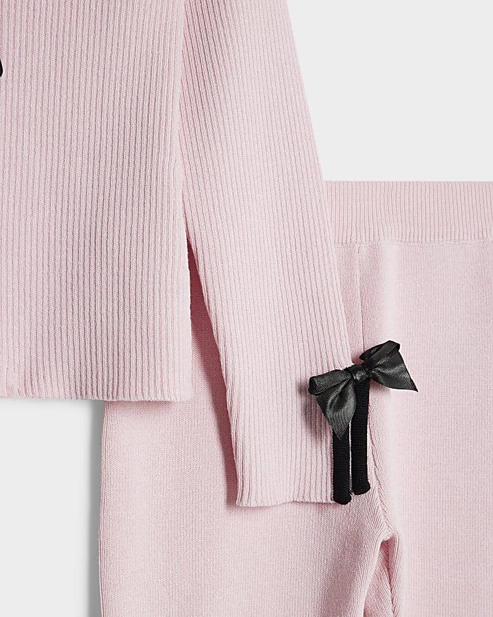 river island Mini Girls Pink Bow Trousers Set