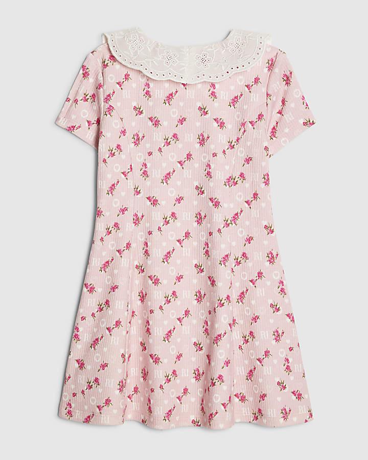 River Island Mini Girls Pink Floral Collar Dress