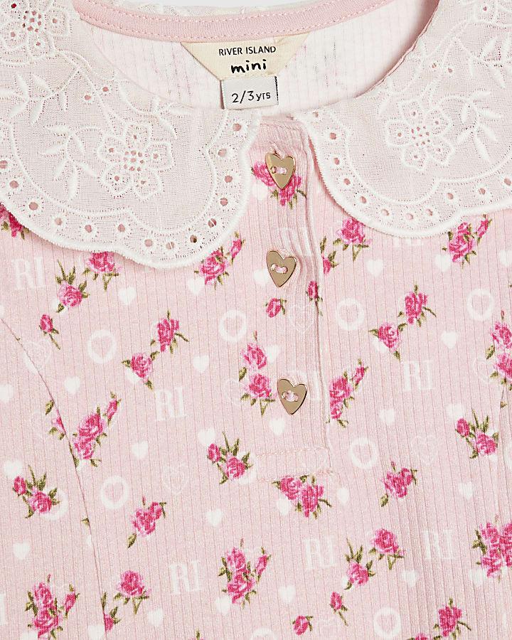 river island Mini Girls Pink Floral Collar Dress