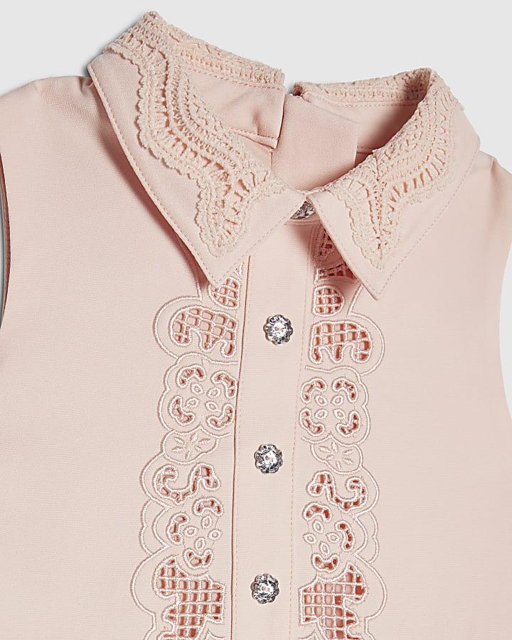River Island Mini Girls Pink Lace Collar Dress