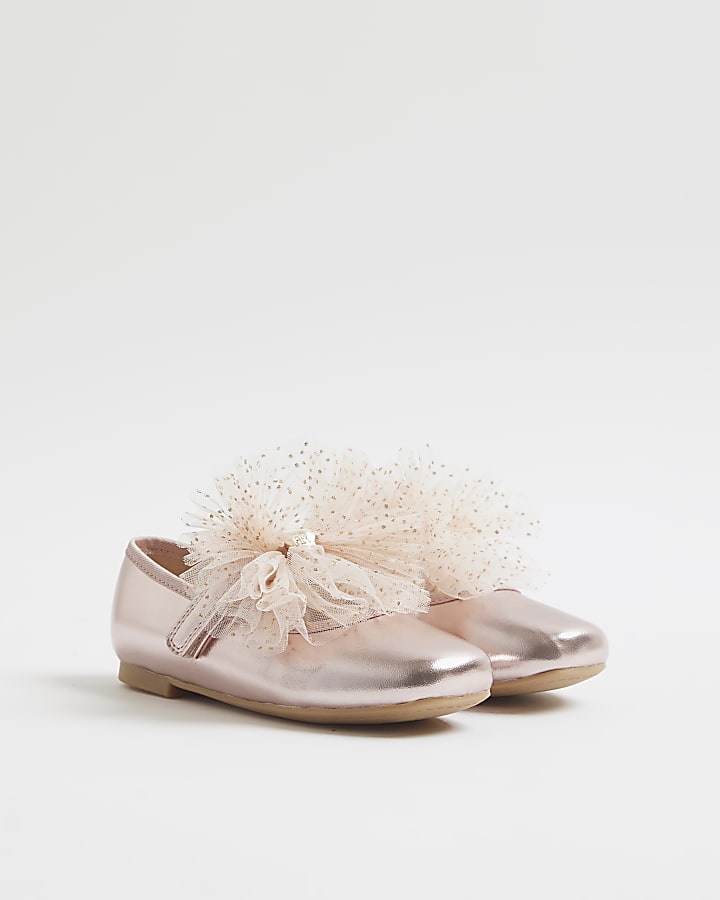 River Island Mini Girls Pink Organza Bow Shoes