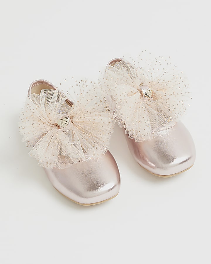 River Island Mini Girls Pink Organza Bow Shoes