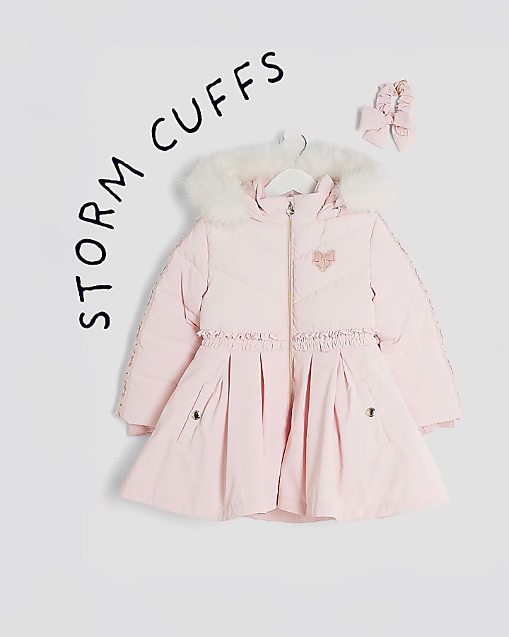 River Island Mini Girls Pink Padded Skirt Coat