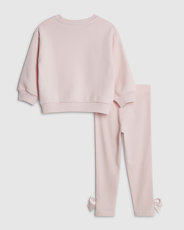 River Island Mini Girls Pink RI Bow T-Shirt Set