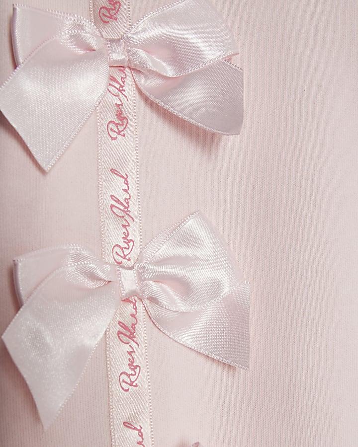 River Island Mini Girls Pink RI Bow T-Shirt Set