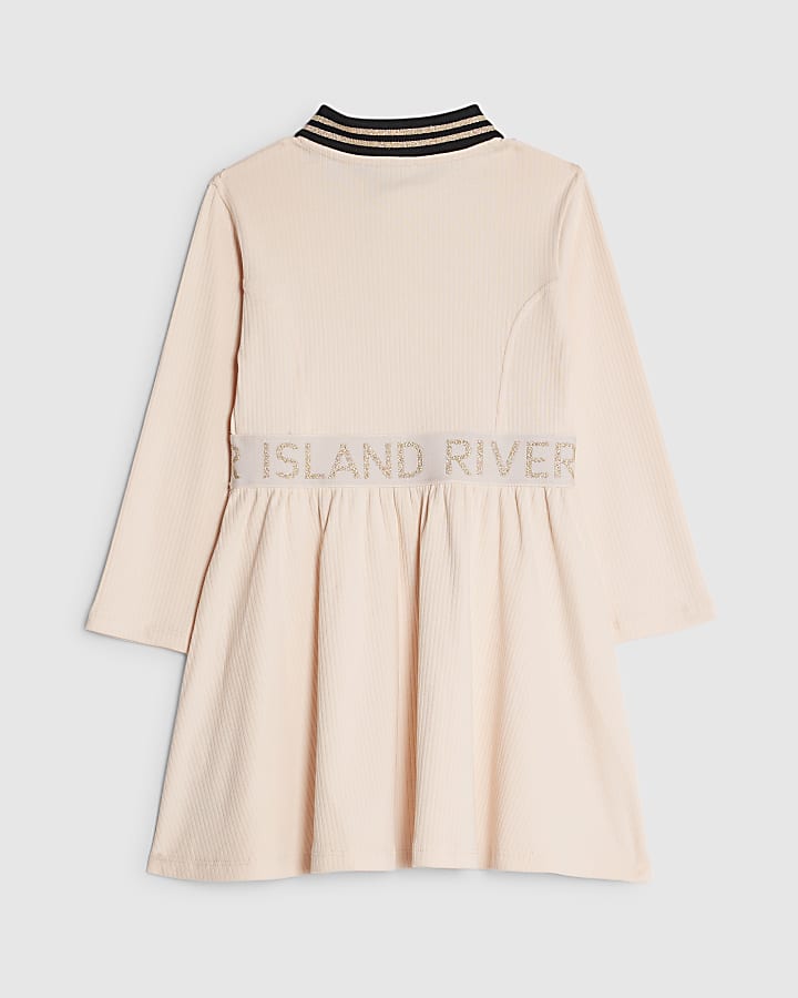 River Island Mini Girls Pink RI Ribbed Dress
