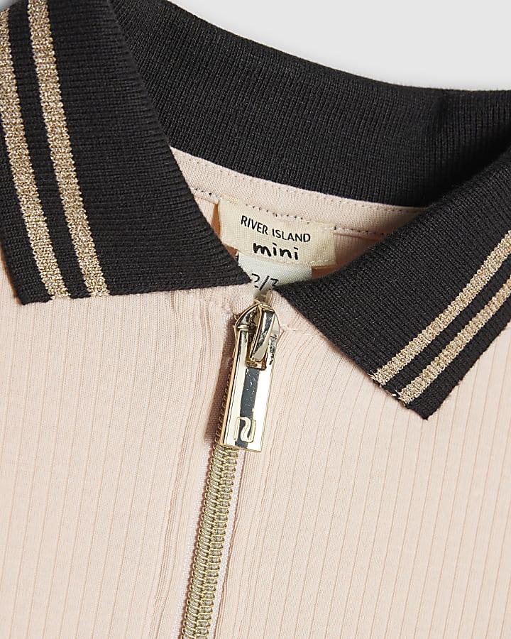 River Island Mini Girls Pink RI Ribbed Dress
