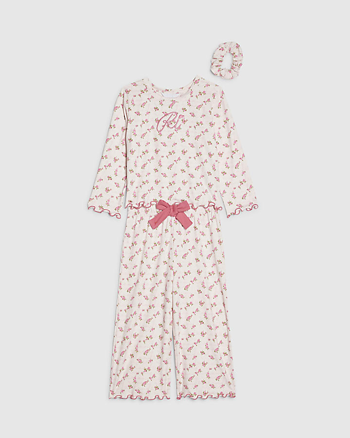 River Island Mini Girls Pink Rosebud Pyjamas Set