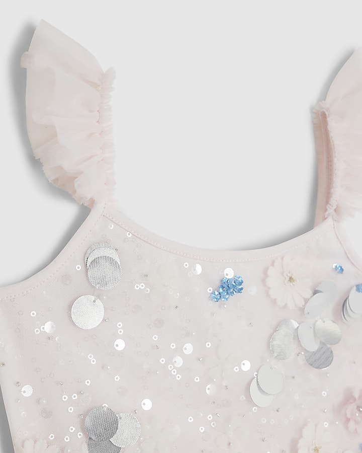 River Island Mini Girls Pink Sequin Tulle Dress