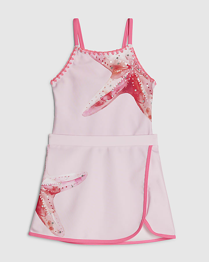 River Island Mini Girls Pink Starfish Swimsuit Set