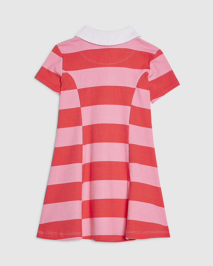 River Island Mini Girls Pink Stripe Bow Polo Dress