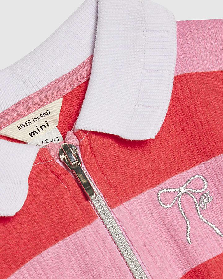 River Island Mini Girls Pink Stripe Bow Polo Dress