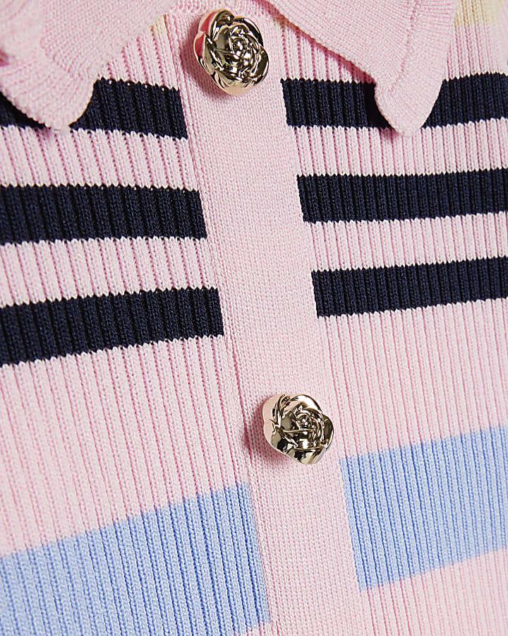 River Island Mini Girls Pink Stripe Polo Shirt Set