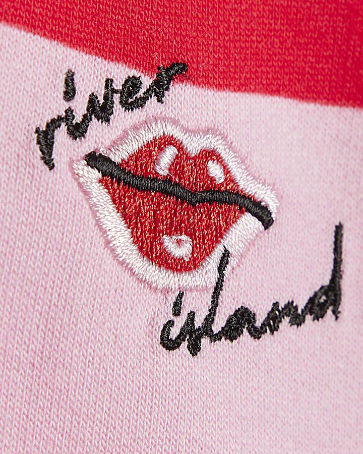River Island Mini Girls Pink Stripe Polo Shirt Set