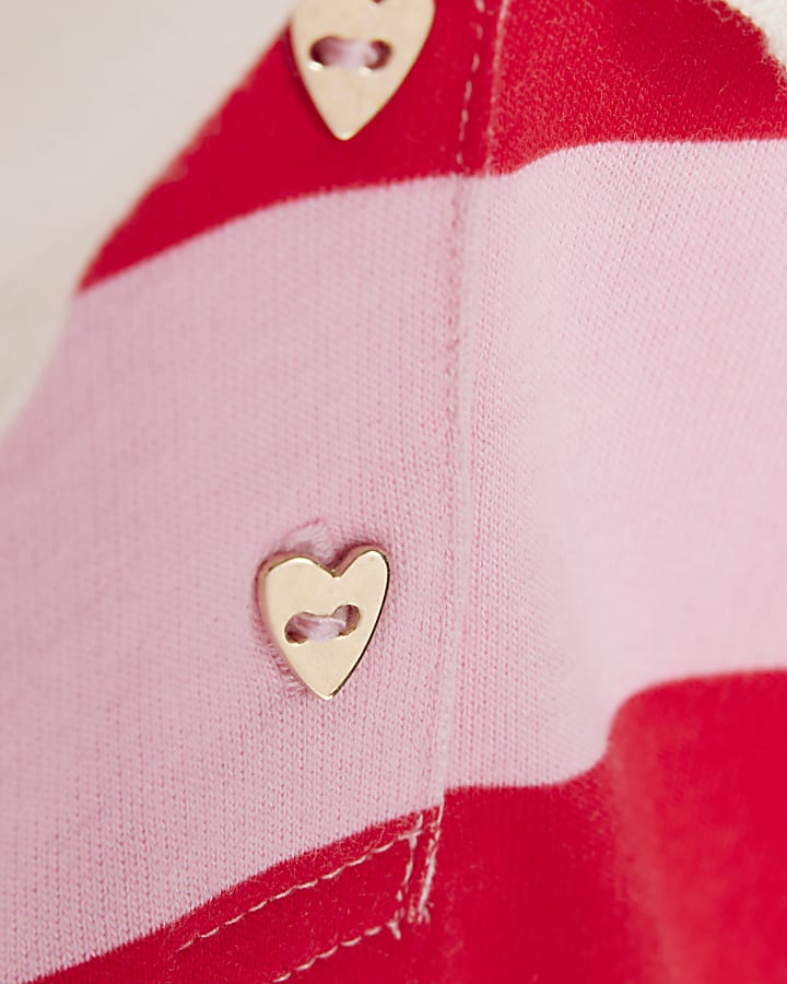 river island Mini Girls Pink Stripe Polo Shirt Set