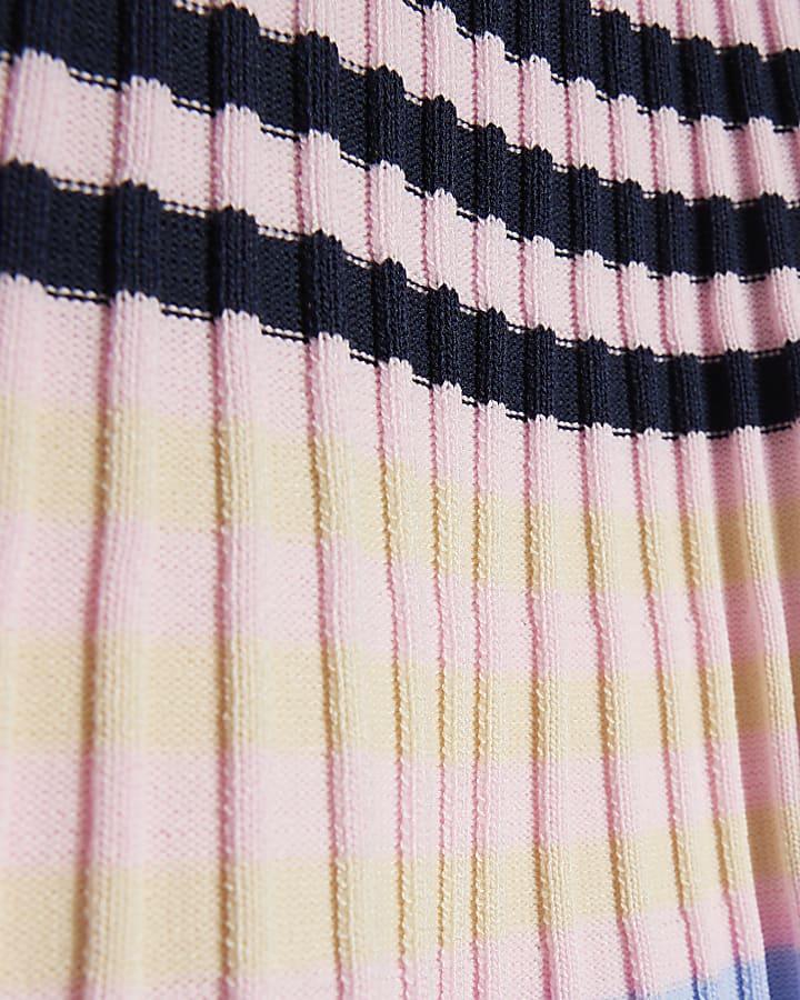river island Mini Girls Pink Stripe Polo Shirt Set