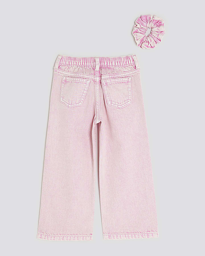 River Island Mini Girls Pink Wide Leg Jeans Set