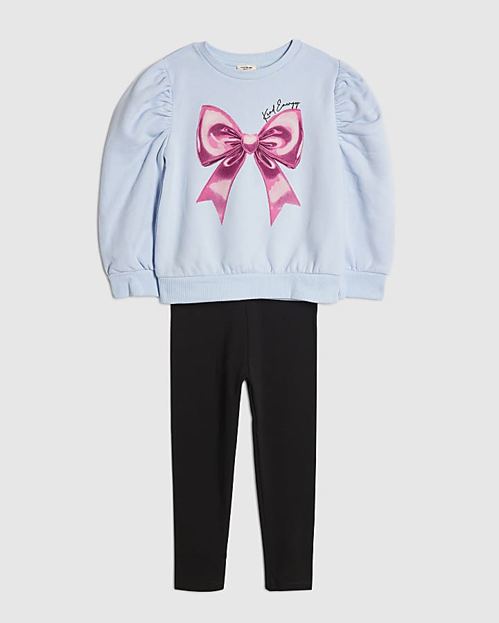 River Island Mini Girls Purple Bow Sweatshirt Set