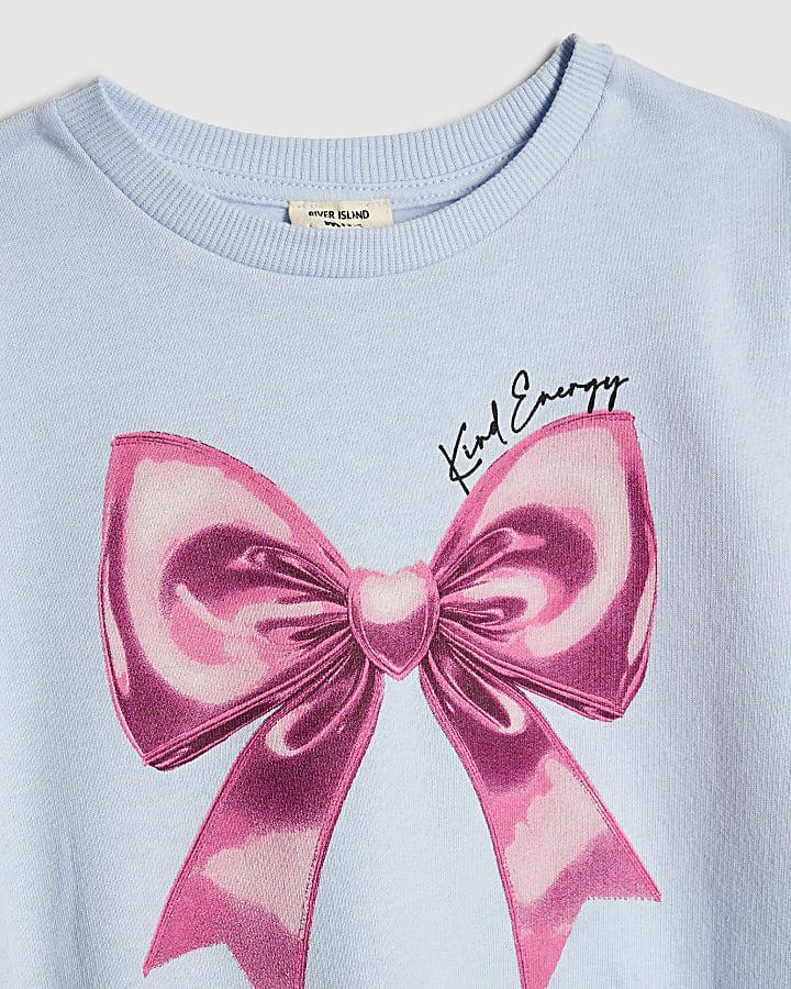 River Island Mini Girls Purple Bow Sweatshirt Set