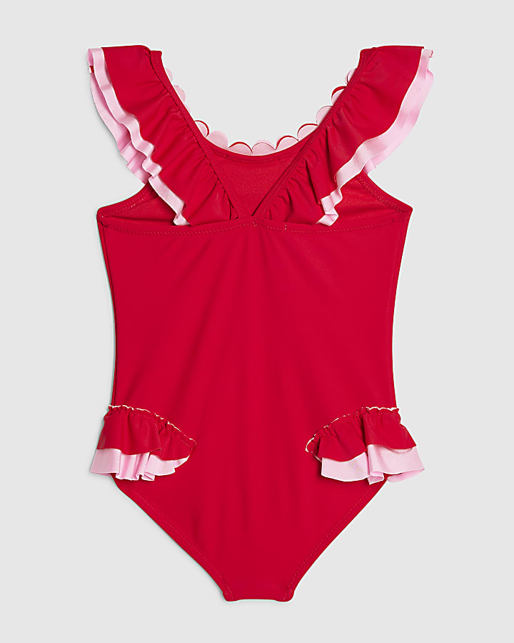 River Island Mini Girls Red Heart Frill Swimsuit