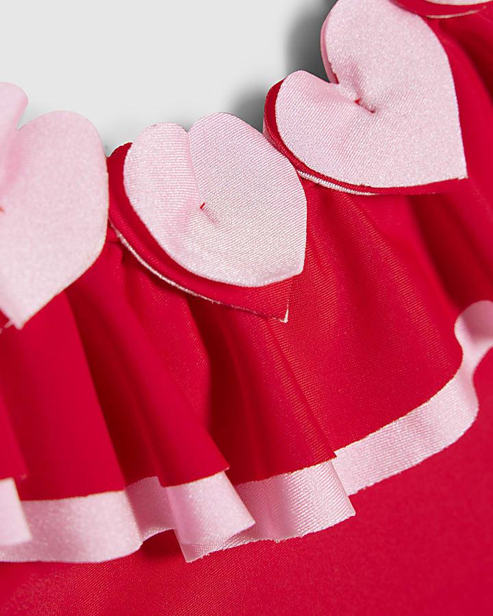 River Island Mini Girls Red Heart Frill Swimsuit