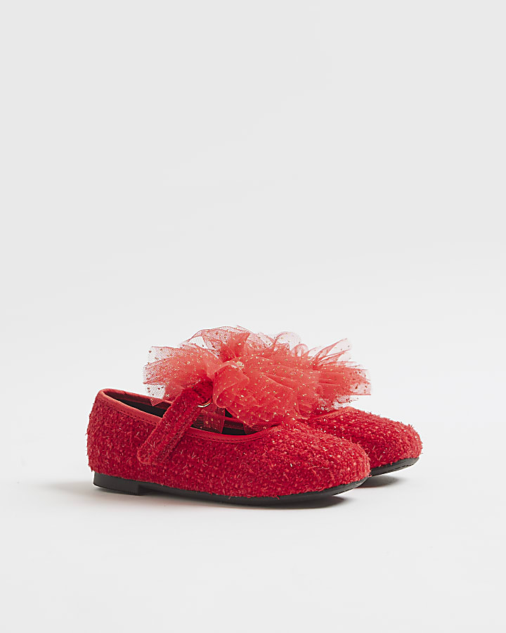 River Island Mini Girls Red Organza Bow Shoes