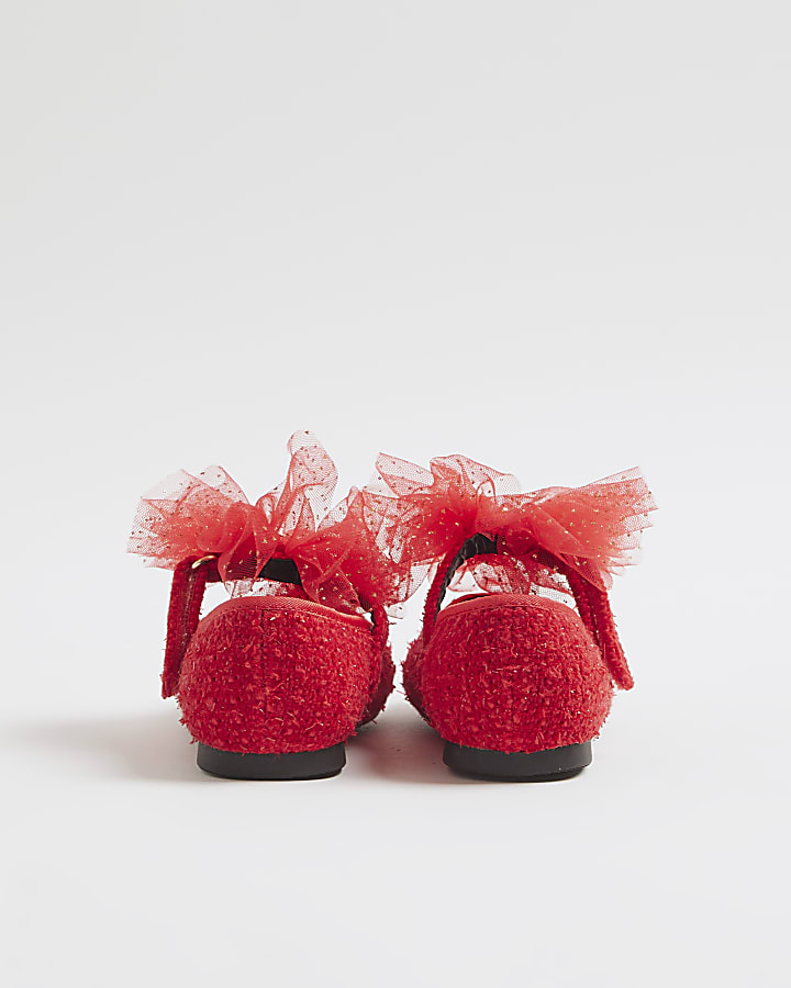 River Island Mini Girls Red Organza Bow Shoes