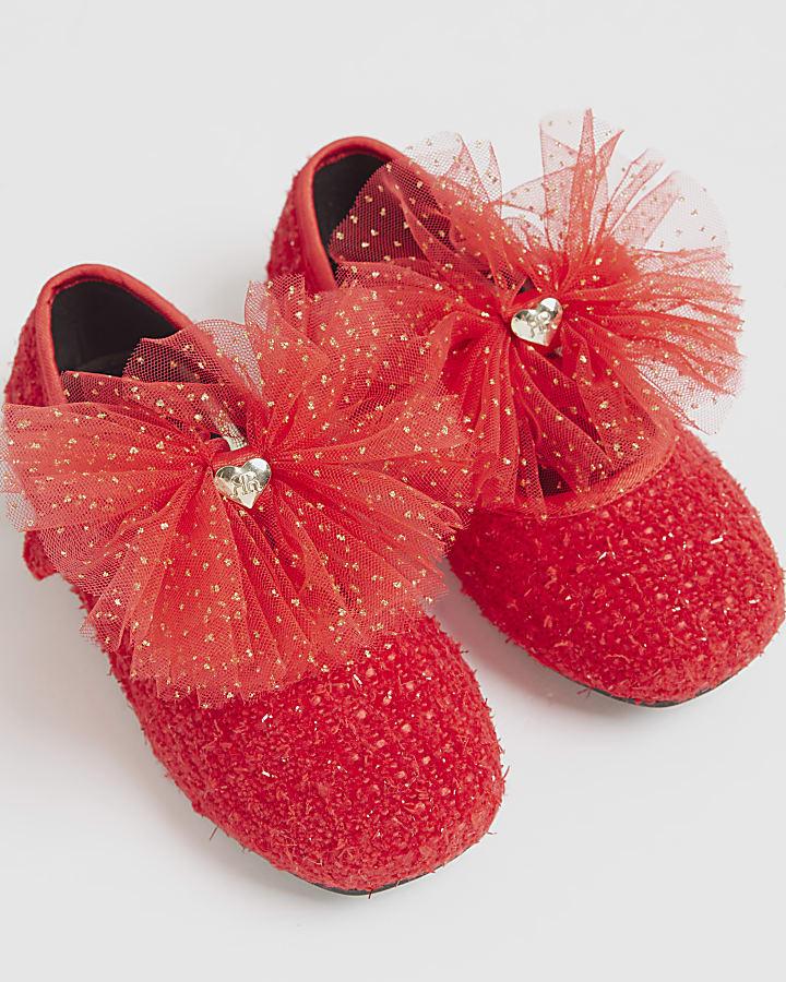 River Island Mini Girls Red Organza Bow Shoes