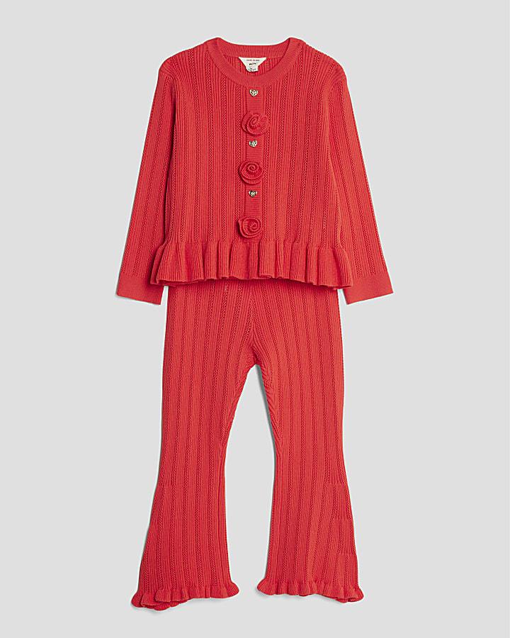 River Island Mini Girls Red Rose Cardigan Set