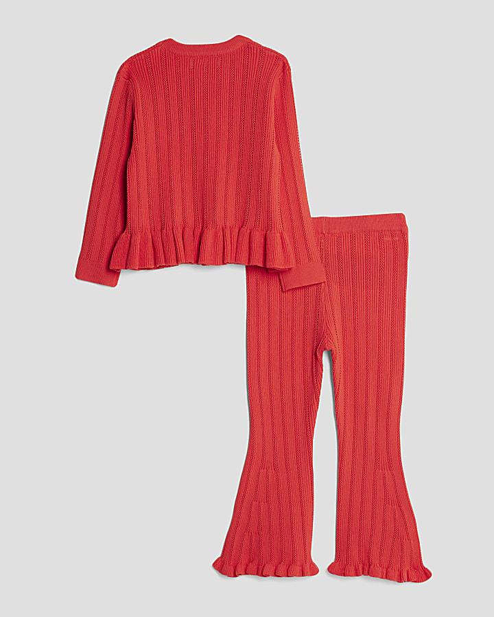 River Island Mini Girls Red Rose Cardigan Set