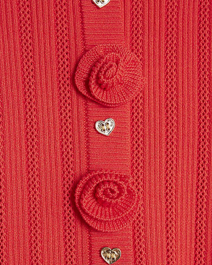 River Island Mini Girls Red Rose Cardigan Set