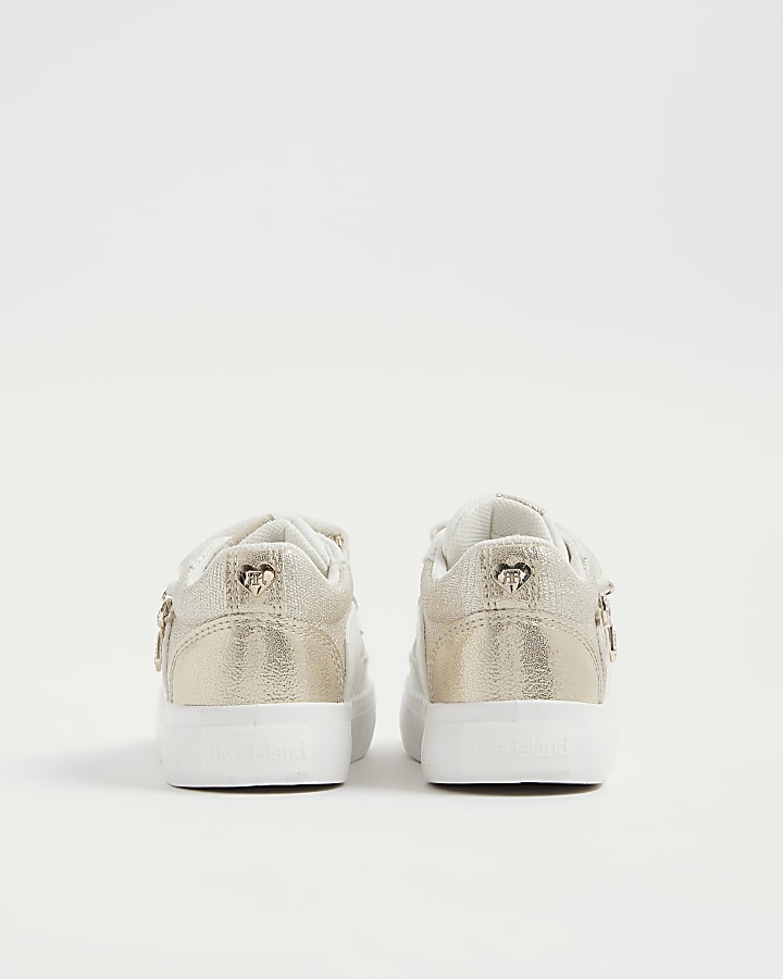 River Island Mini Girls White Bow Charm Trainers