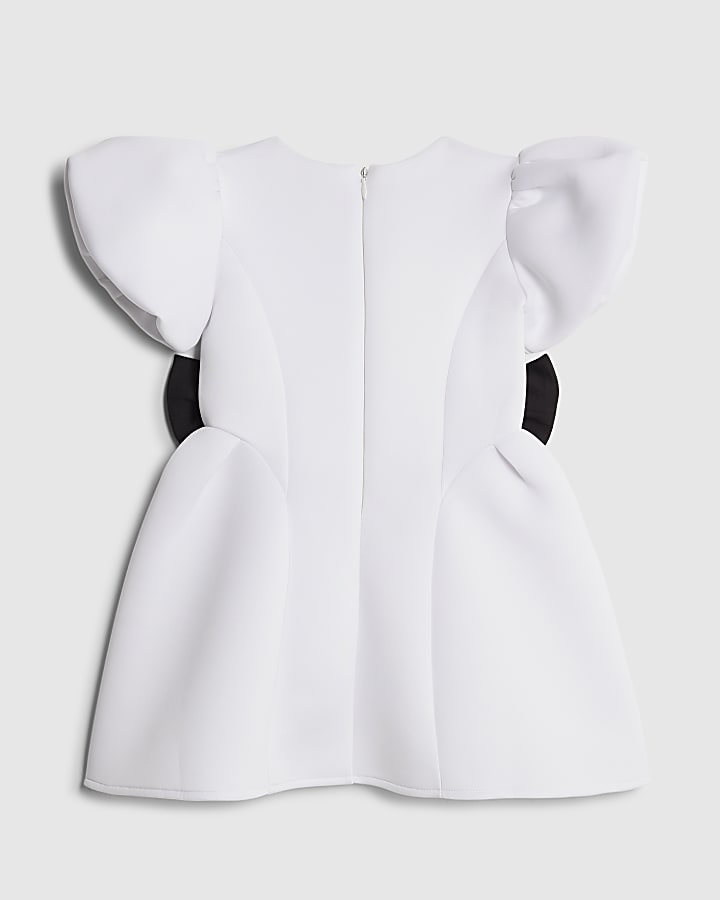 River Island Mini Girls White Bow Side Scuba Dress
