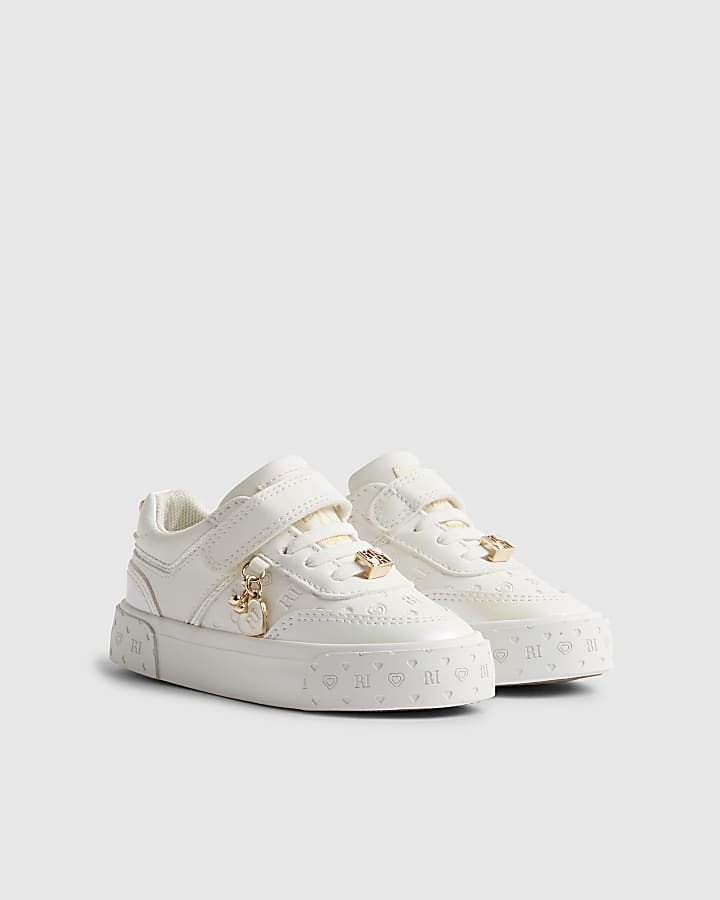 River Island Mini Girls White Monogram Trainers