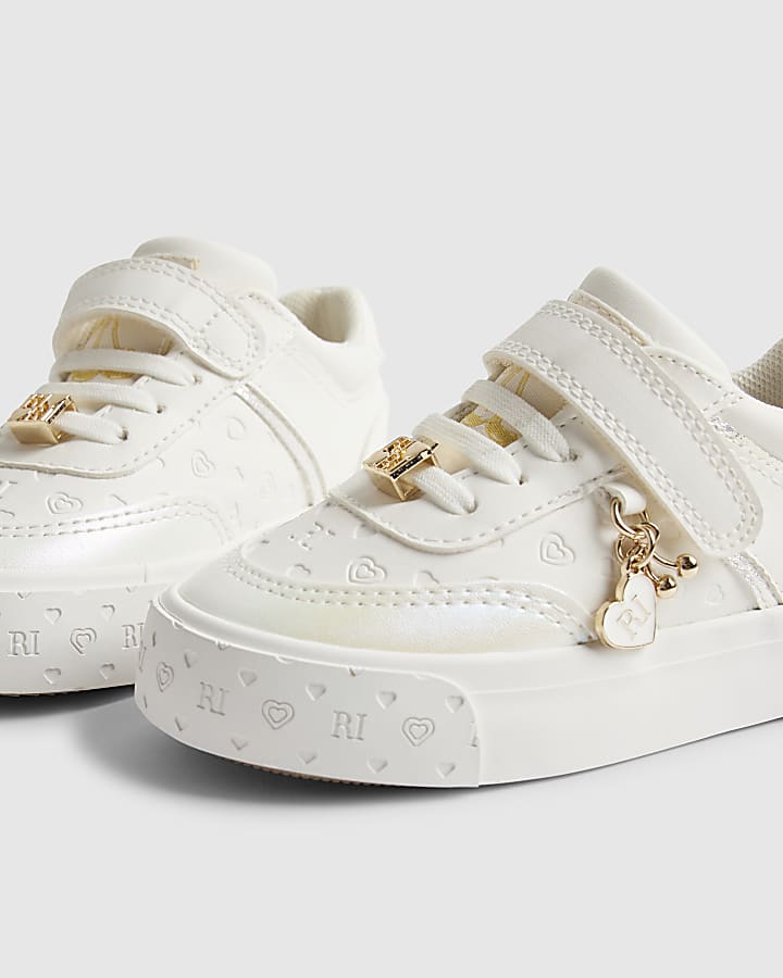 River Island Mini Girls White Monogram Trainers