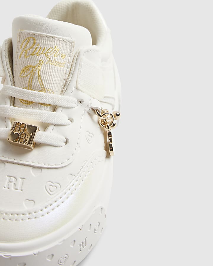river island Mini Girls White Monogram Trainers