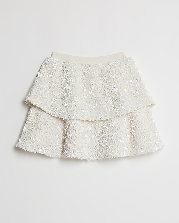 River Island Mini Girls White Sequin Skirt