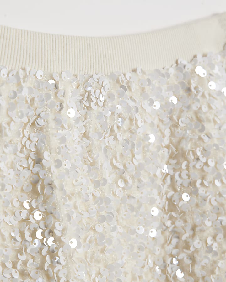 River Island Mini Girls White Sequin Skirt