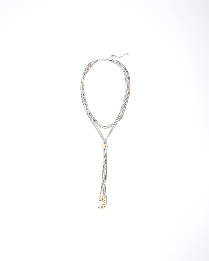River Island Mixed Metal Ball Lariat Necklace