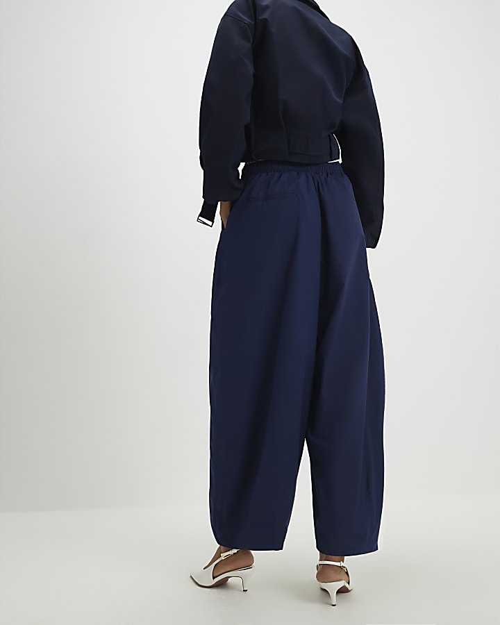 river island Navy Barrel Leg Trousers