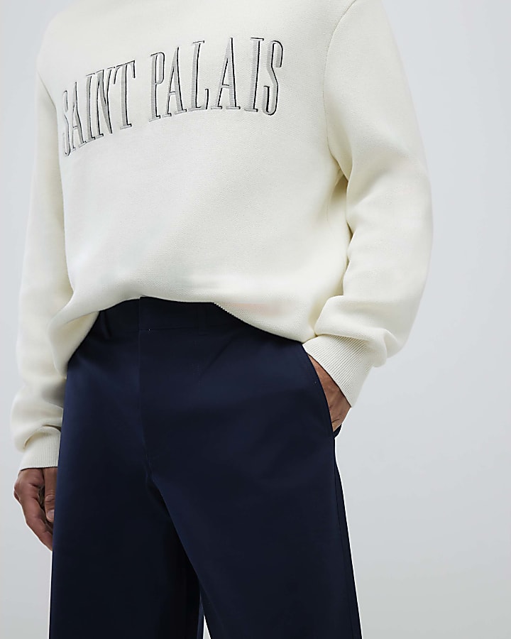 River Island Navy Barrell Leg Chino Trousers