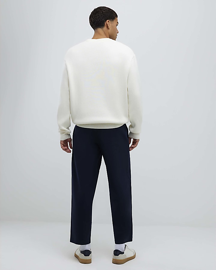 River Island Navy Barrell Leg Chino Trousers