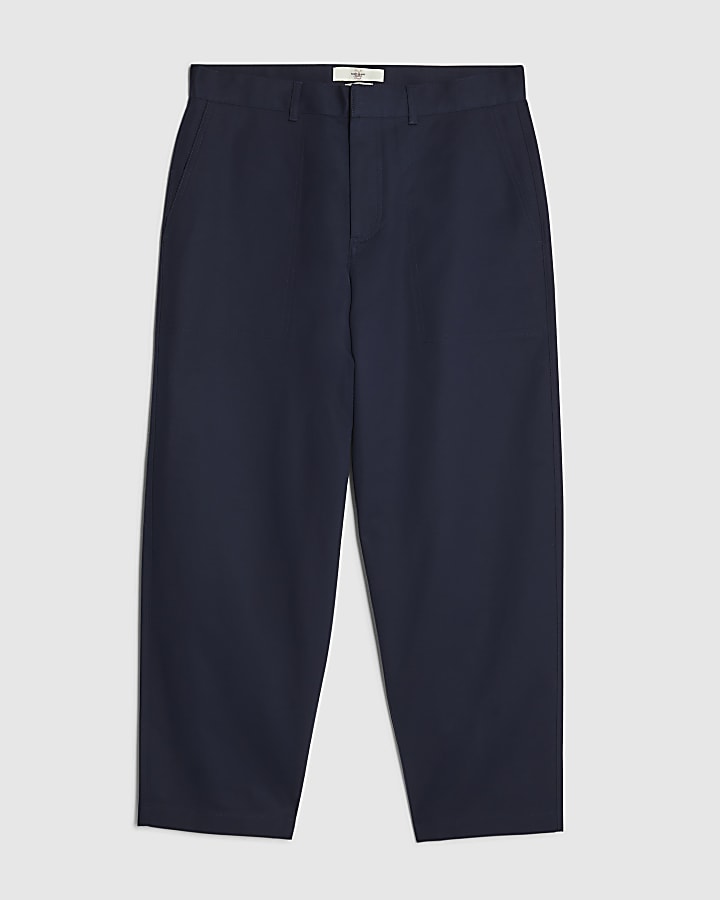 river island Navy Barrell Leg Chino Trousers