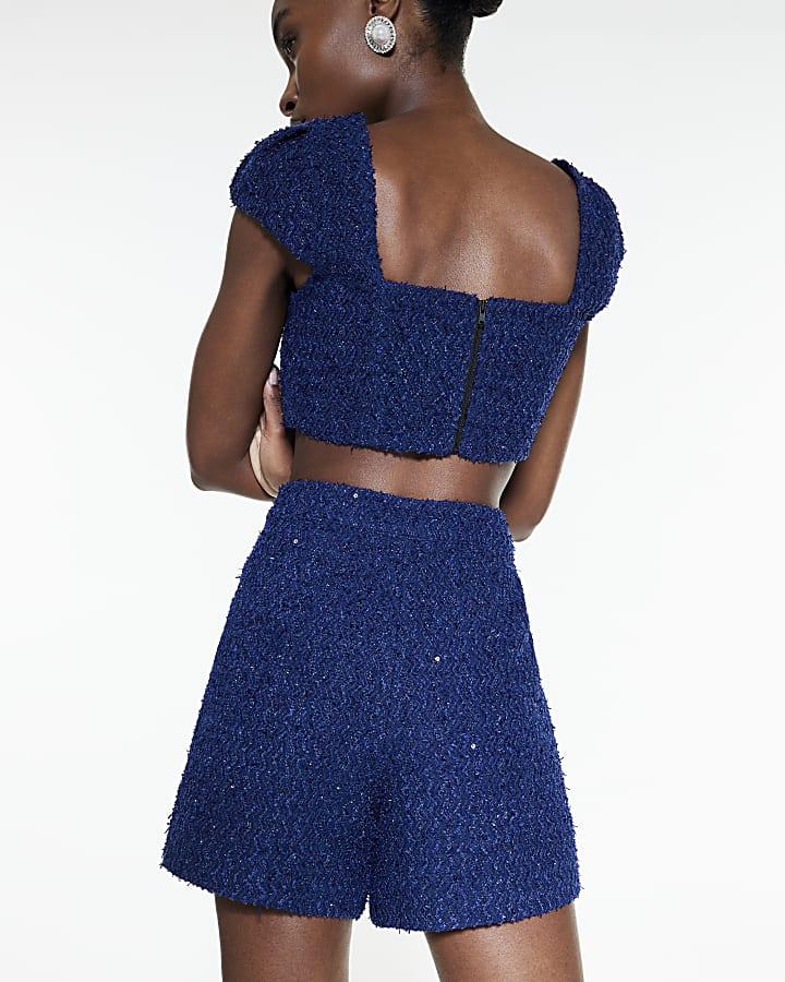 River Island Navy Boucle Embellished Skort