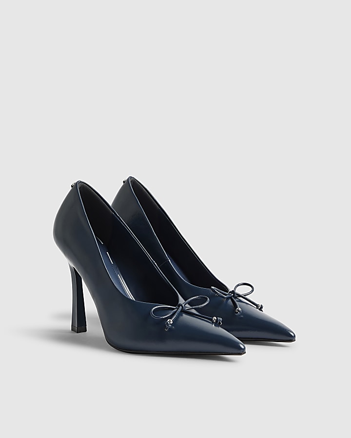 River Island Navy Bow Court Heels