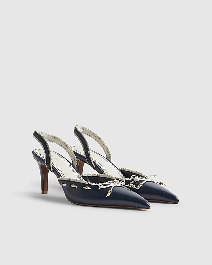 River Island Navy Bow Slingback Court Heels